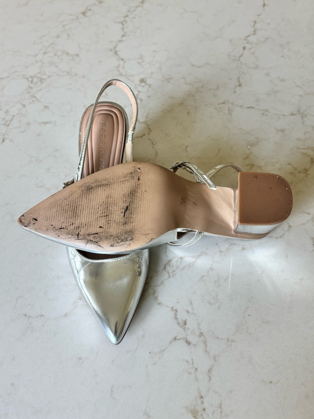 BCBGeneration Metallic Silver Pointed Sling Heels - Picture 3 of 6